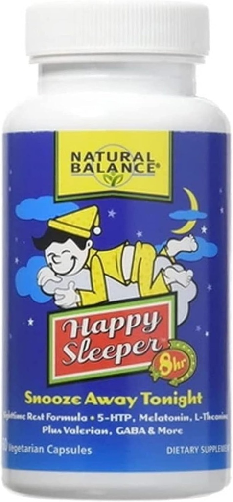 Natural Balance Happy Sleeper - 60 capsule vegetariane - con 5-HTP, Melatonina, L-teanina, Valerian & GABA