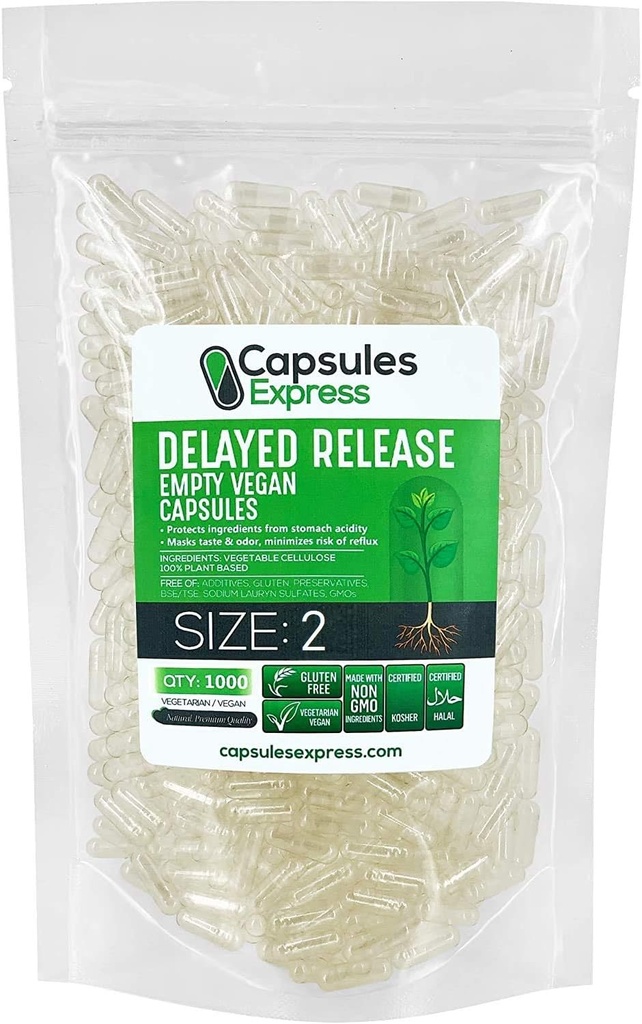XPRS Nutra Delayed Veröffentlichung Größe 2 Leere Kapseln - 1000 Graf Klare leere Vegan Kapseln - Vegetarische Pillen - DIY Gemüse Kapsel Füllung - Filling Veggie Gel Kapseln für Do-It-Yourself Ergänzungen