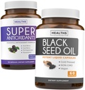 Antioxydants et huile de graine noire (1 mois d'approvisionnement) Super supplément antioxydant avec baie d'açai, baie Goji, grenade et résvératrol trans (120 capsules) et huile de graine noire (non OGM et végétalien) 60 capsules