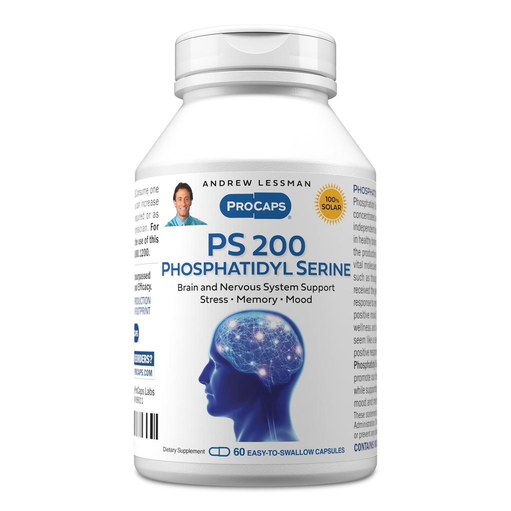ANDREW LESSMAN PS 200 Phosphatidyl Serine 60 capsule - Supporta Clarity mentale, Mood positivo, Memoria, Funzione cognitiva. Essenziale per produzione e rilascio di neurotrasmettitori. Nessun Additivo