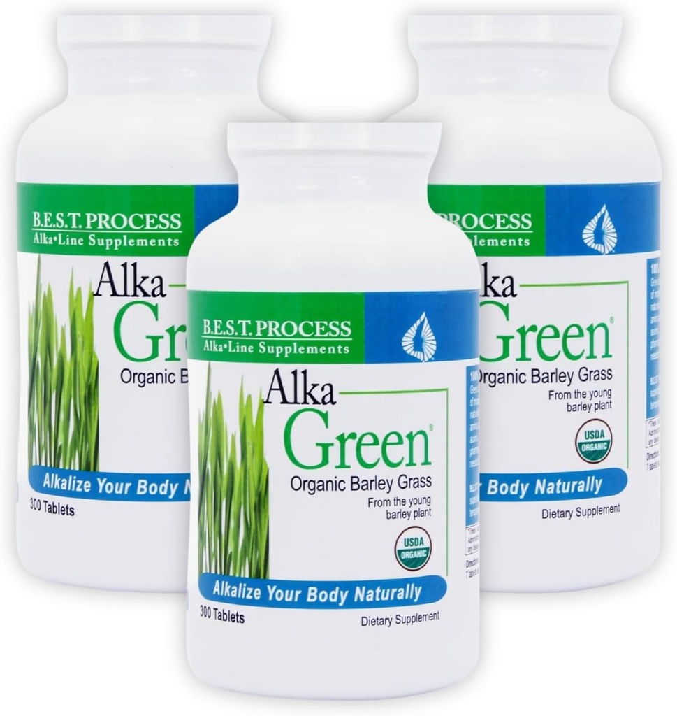Alka•Green Tablets (3 Pack) Migliore alcalina di processo — Nutriente Dense Organic Orzo Grass Supplemento — Fonte naturale di enzimi e aminoacidi