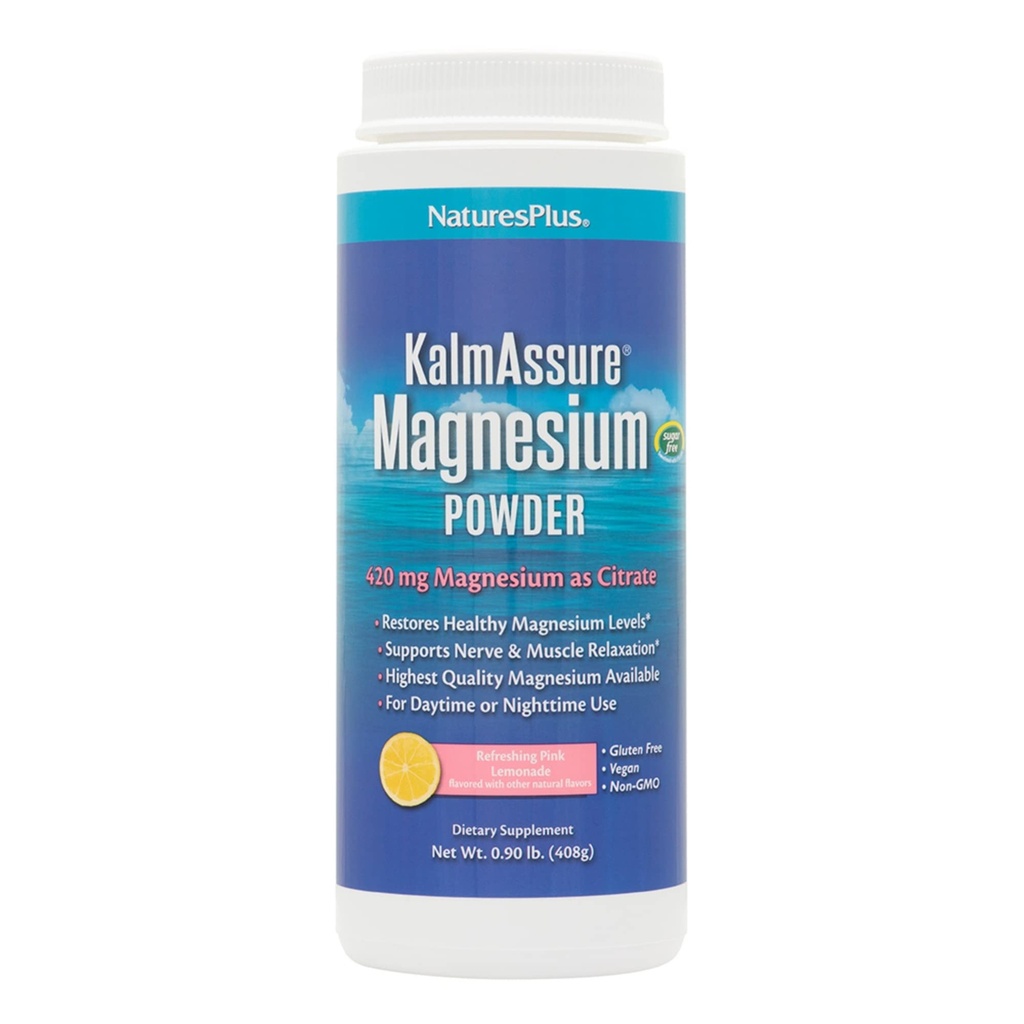 NaturesPlus KalmAssure Magnesium Powder - 0,9 lb - Pink Lemonade Flavor - Supporta il Rilassamento di Nervi e Muscoli - Non-GMO, Gluten Free, Vegan - 60 Serve