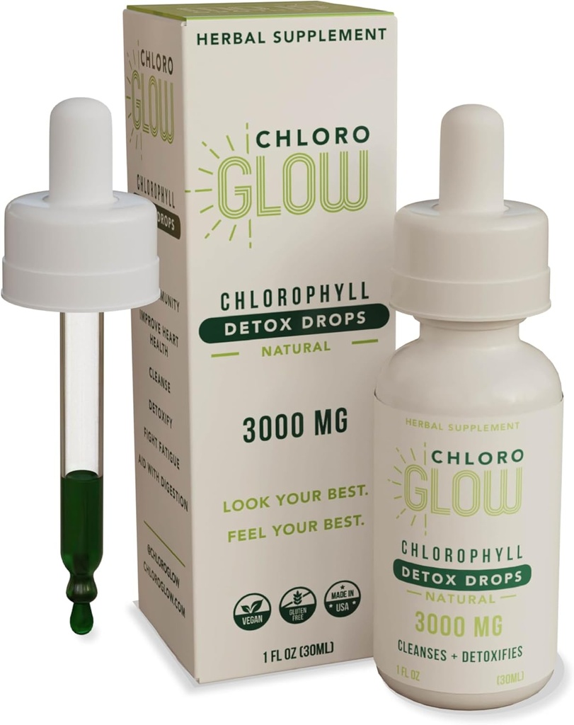 Chloroglow flüssige Chlorophyll Sauerstoff Tropfen 3000mg | Energieergänzung Metabolismus Immununterstützung, Natürliche Detox, Höhe Krankheit Aid & Body Deodorizing Supplement 30ml (Pack von 1)