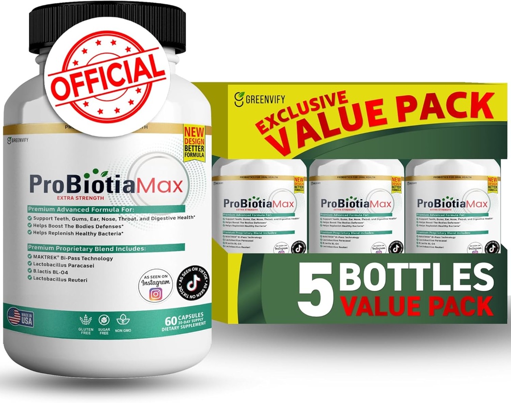 ProBiotia Max 40 miliardi di CFU supplemento probiotico orale ad alta resistenza, 60 capsule, Supporta la salute dei denti e della gomma, senza glutine (5)