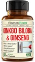 Ginseng asiatico e Ginkgo Biloba Integratori – Panax Ginseng Extract 700mg + Ginko Biloba 720mg – Nootropic Brain Supplement per Memoria, Focus & Sustain Energy – 60 Easy-to-Swallow Capsule