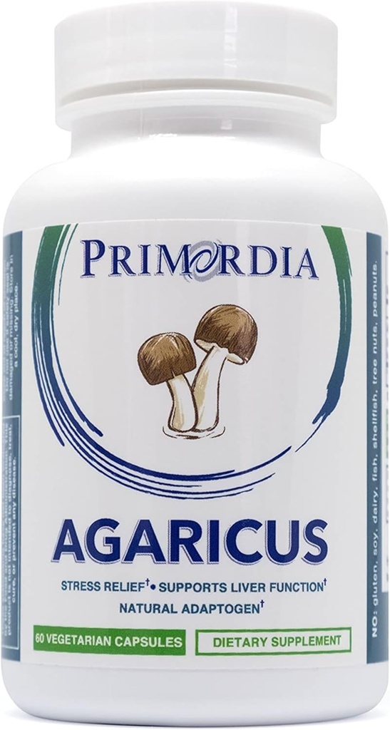 Primordia Pure Agaricus Mushroom Supplement, 60 Kapseln, Liquid State Fermentation, Agaricus Blazei Murill Pilze, Stress Relief, unterstützt Leber- und Immunfunktionen