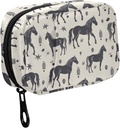 Fustylead Black Horse Silhouette et divers éléments décoratifs Pillet Organisateur pour la Purse, Pill Box portable hebdomadaire avec fermeture éclair pour stocker les vitamines Huiles de poisson Médicaments Suppléments