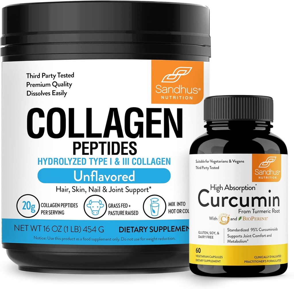 Sandhu's Collagen Peptides Powder & Curcumin mit Bioperine| unterstützt Immunfunktion