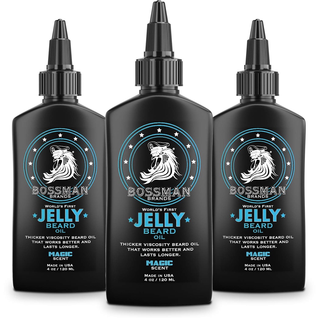 Bossman Jelly Beard Oil für Herren - 3 Pack (12 Unze in Total, Magic Scent) – Weichtiere, Feuchtigkeit &amp; Bedingungen mit natürlichen Inhaltsstoffen
