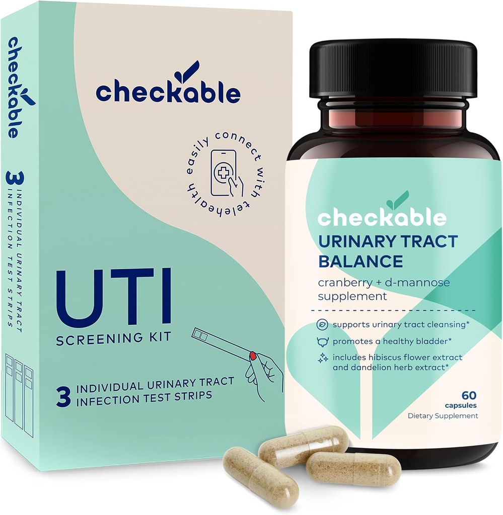 Strisce di screening delle infezioni urinarie Checkable® (3ct) e D-Mannose UTI Supplementi (60ct) Combo Pack