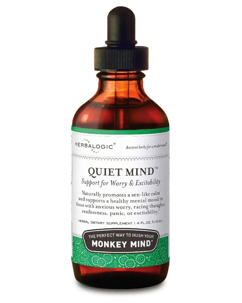 Herbalogic - Quiet Mind Liquid Herb Drops - Non-Sedating, Promuove una sensazione di Zen-like Calm - Facili Anxious Worry and Panicky Mood - Basato sulla formula tradizionale cinese Gui Pi Tang - 4 Fl. Oz.