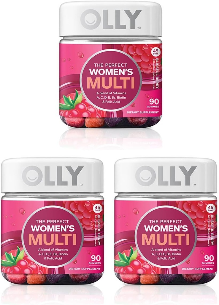 Olly Perfect Women's Multivitamin Gummy Supplement, mit Biotin & Folsäure, Blissful Berry, 90 count (45 Day Supply), 3 Pack