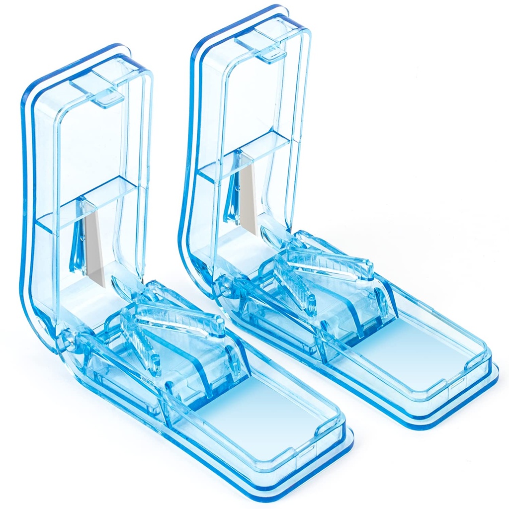 2PCS Pill Cutter, Splitter professionnel pour couper les petites pilules ou les grandes pilules en moitié (bleu)