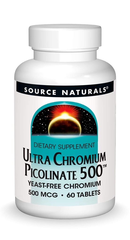 Source Naturals Picolinate de chrome Ultra 500 mcg Supplément alimentaire sans levure - 60 comprimés