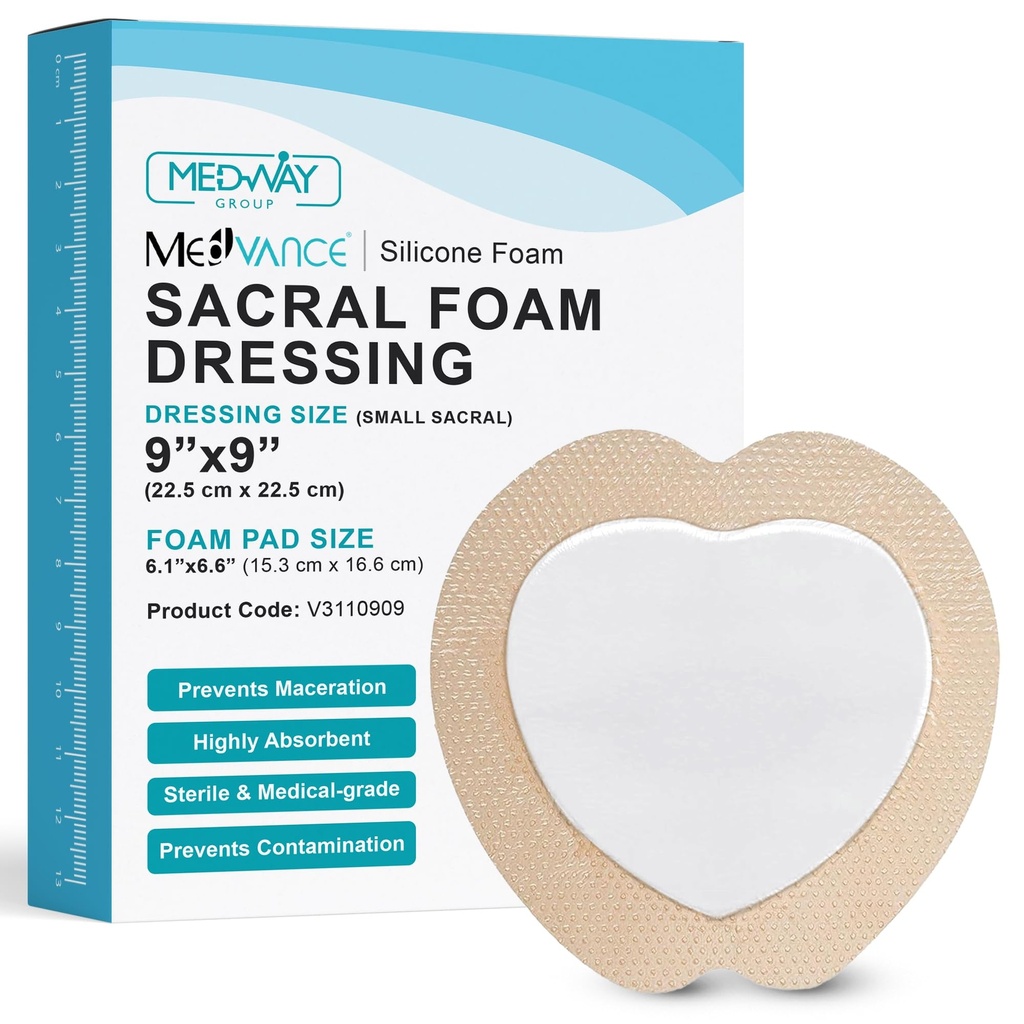 MedVance TM Silicone - Poignée adhésive en mousse de silicone à bordure sacrale, bandage de traitement des plaies de lit pour Sacrum, taille 9"x 9" (6,1" Pad x 6,6" Pad), Boîte de 5 pansements