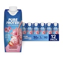 Proteine di fragola pura Shake, 30g Proteine Complete, Pronti a Bere e Keto-Friendly, Vitamine A, C, D ed E più Zinco per sostenere la salute immunitaria, 11oz Bottiglie, 12 Pack