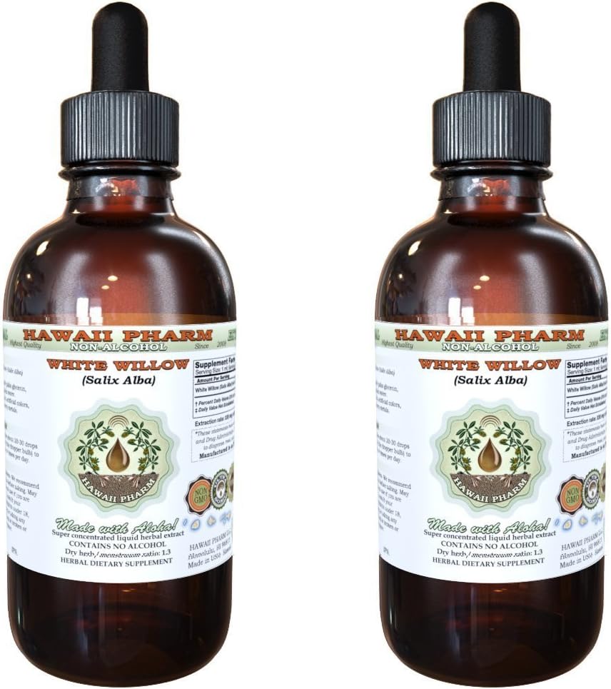 Extrait liquide sans alcool de saule blanc d'Hawaii, saule blanc biologique (Salix Alba) supplément à base de plantes glycérites séchées, États-Unis 2x4 fl.oz