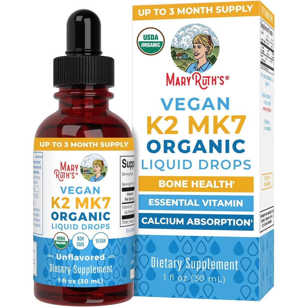 MaryRuth Organics USDA Organic Vitamin K2 MCT Flüssigkeitstropfen für Erwachsene & Kinder | 100 mcg K2 MK7 pro Portion + Bio-MCT-Öl | Vegan K2 Vitamin für Knochen Gesundheit | Herzgesundheit | Calciumabsorption | 1oz