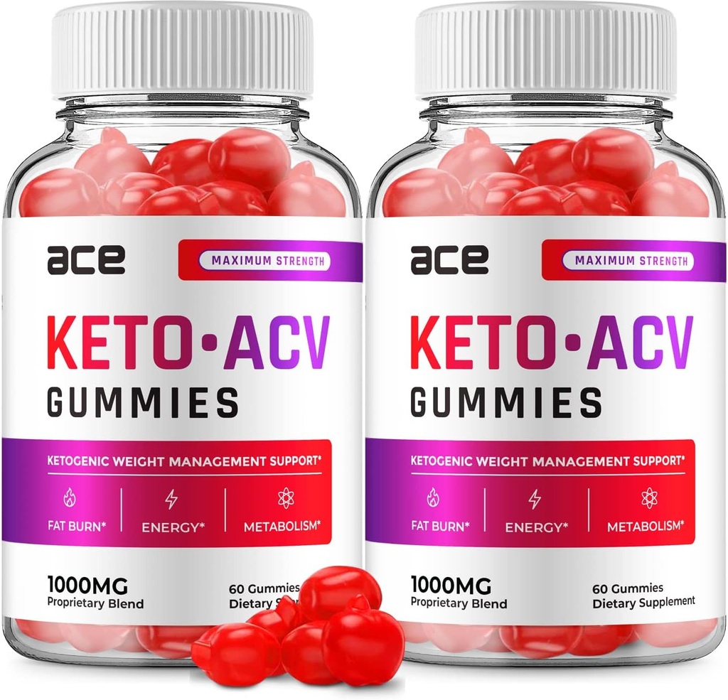(2 Pack) Ace Keto ACV Gummies - Advanced Formula Ace Keto Plus ACV Gummies Apple Cider Ace Ace ACV, Gestione del peso, Supplementi Dietetici Donne (120 Gummies)