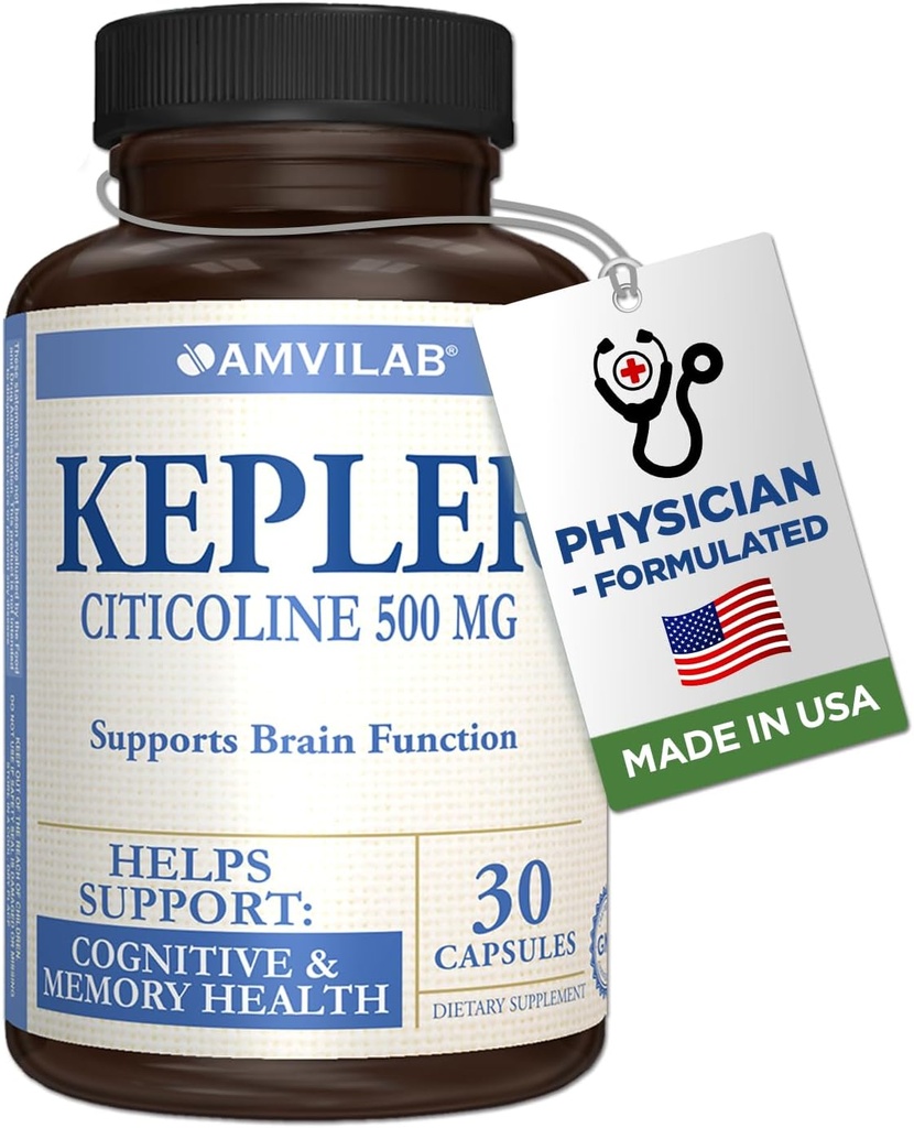 Kepler - Citicoline 500mg - unterstützt Gehirnfunktion - CDP-Choline - für kognitive & Gedächtnis Gesundheit - Hilft zu erinnern & Recall - Glutenfrei & Non-GMO - Nahrungsergänzung - 30 Kapseln