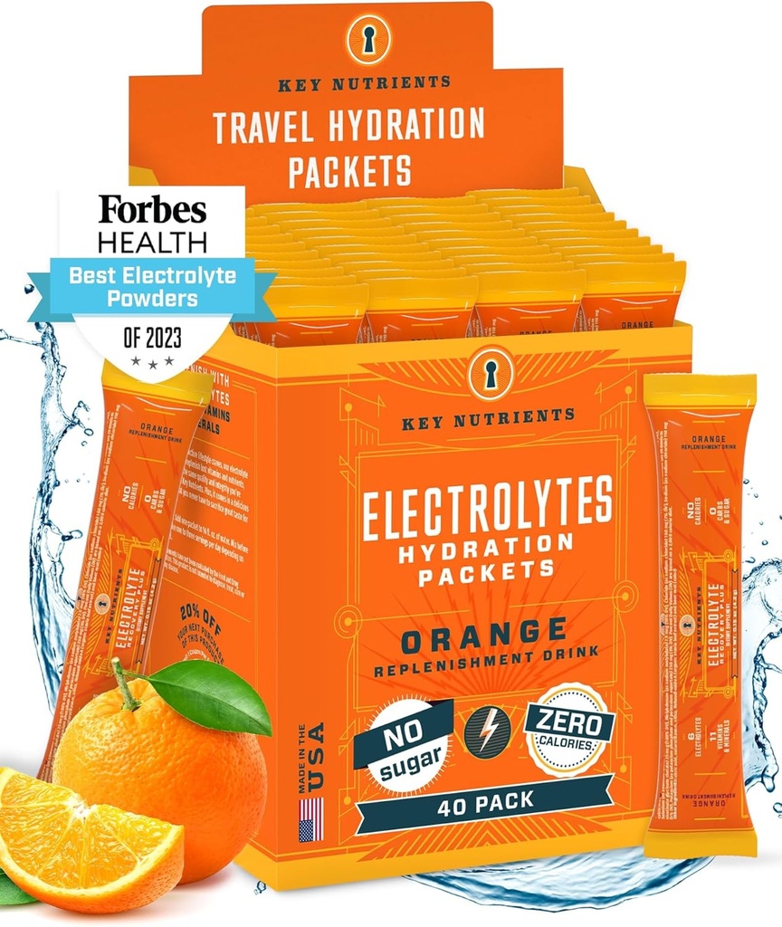 KEY NUTRIENTS Elektrolyte Pulver-Packets - Tangy Orange 40 Pack Hydration Packets - Travel Hydration Powder - Made in USA - Kein Zucker, keine Kalorien, Glutenfrei