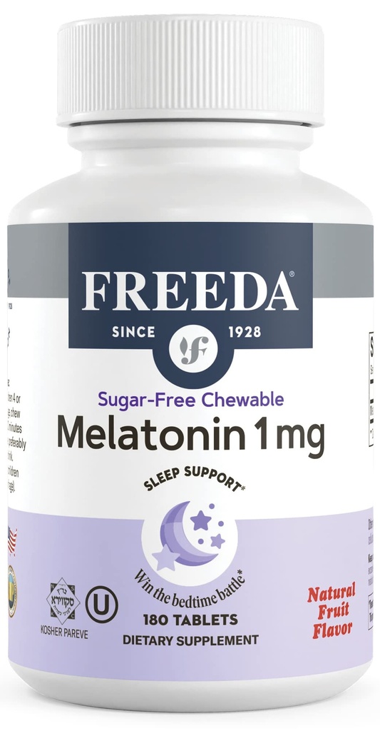 FREEDA Melatonin 1 mg Compresse da masticare senza zucchero – Frutta naturale Flavor Sleep Aid for Adults and Kids Ages 3 and Up – Non-Habit Forming, Vegan, Gluten-Free, Kosher – Made in USA (180 Count)
