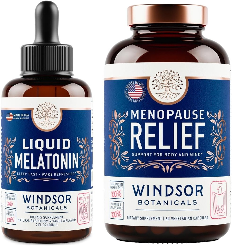WINDSOR BOTANICALS Menopause Multivitamin und flüssiges Melatonin 3mg - Frauengesundheitsunterstützung Bundle