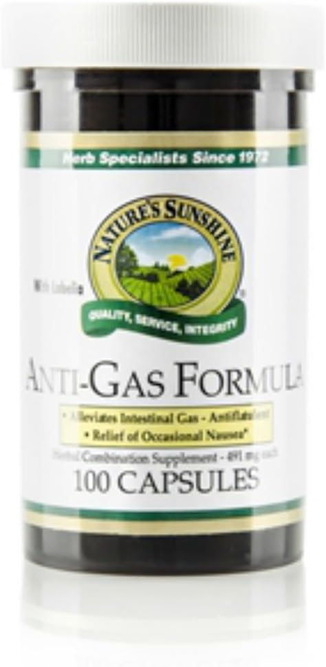 Nature's Sunshine Anti-Gas-Formel mit Lobelia, 100 Kapseln | Unterstützt Verdauung, Assists the Body in Expelling Intestinal Gas, und Mai Hilfe Beruhigen Occasional Nausea