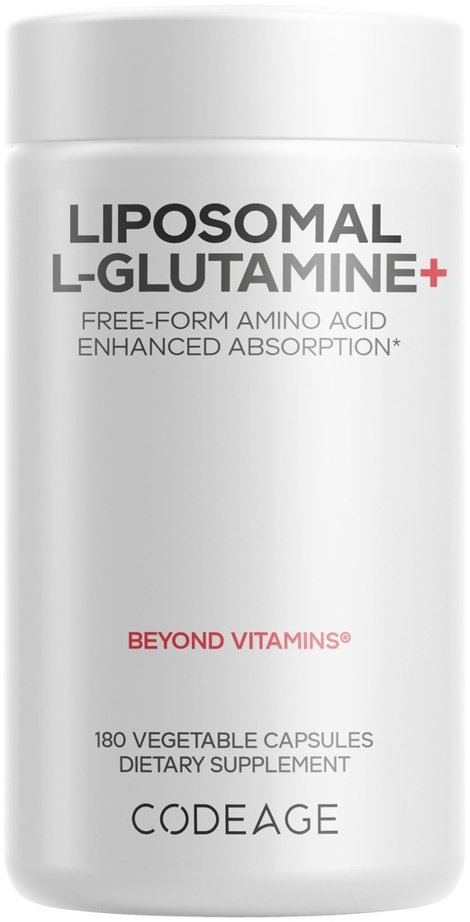 Codeage Liposomal L-Glutamin Kapsel Supplement - 1000 mg L-Glutamin pro Servieren - 3-Monats-Versorgung - Liposomale Lieferung, Vegan Pillen, Non-GMO, Glutenfreie Aminosäure - 180 Kapseln