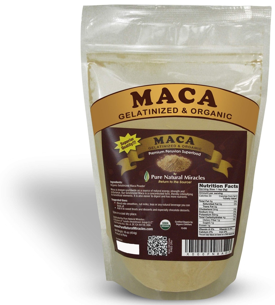 Polvere di radice di maca gelatinizzata organica (16 oz) - Superfood adaptogenico peruviano per l'energia, equilibrio ormonale & resistenza - Non OGM, Vegan & Gluten-Free Hebal Booster per uomini e donne