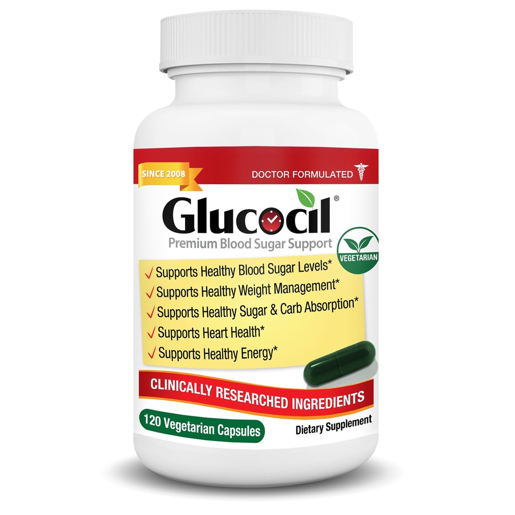 Glucocil – Nuovo - Capsule Vegetariani - Supporto per lo zucchero nel sangue Premium - Supporti I 3 Essentials per Sangue Zucchero - con Berberina, Propriet Mulberry Leaf, e Altro