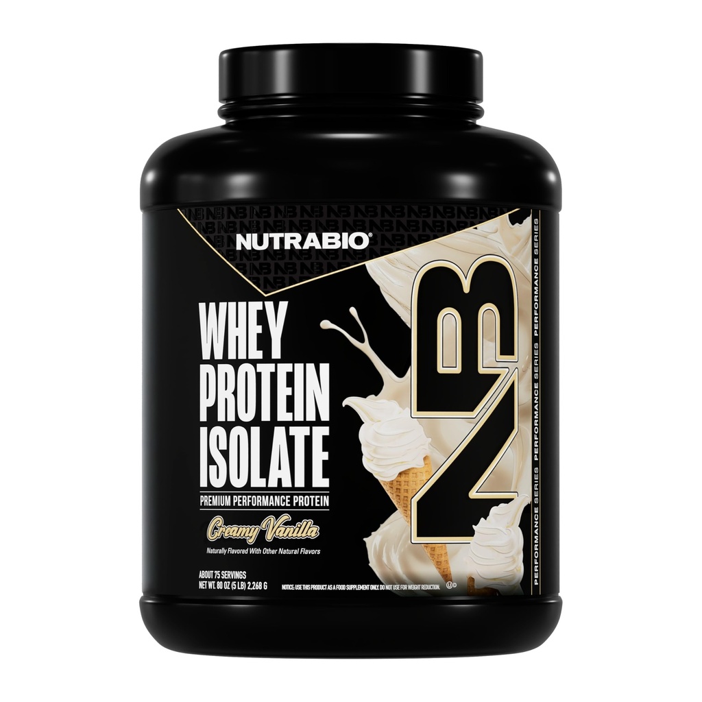 NutraBio 100% Whey Protein Isolate Protein Powder, 25g Protein con profilo completo dell'aminoacido, Non OGM, Soy & Gluten Free, Carbo basso, Polvere di proteine del siero di calorie bassa, Vaniglia alpina, 5 Lbs