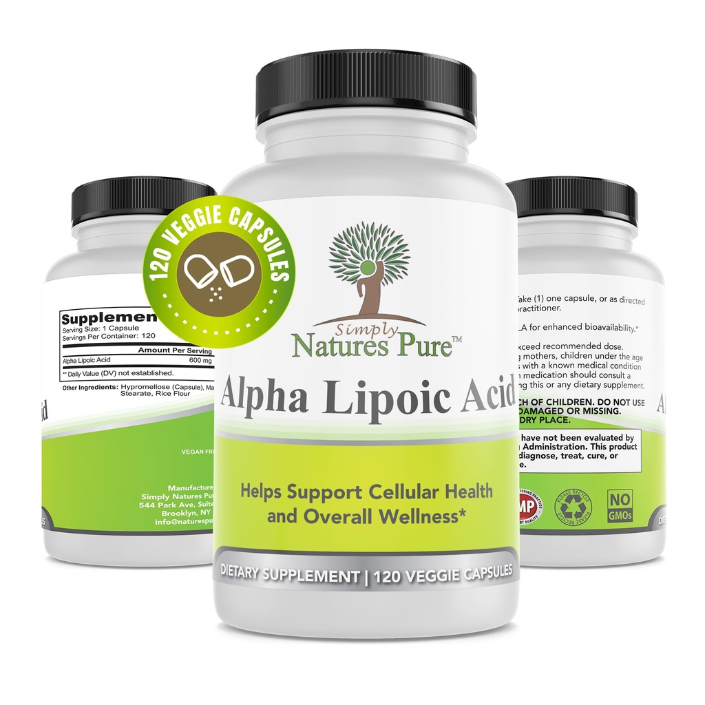Einfach Natur pur Alpha Lipoic Acid 600mg 120 Veggie Kapseln, Non-GMO Thioctic Acid 4 Monat Versorgung