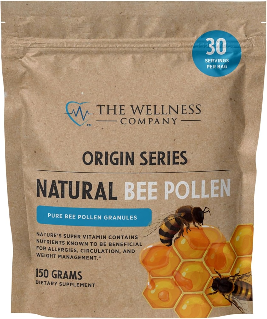 The Wellness Company Natural Bee Pollen – Allergy Support, Natural Energy, Antimicrobial, Immune Health - 2,5 milliards Pure California Pollen Grains, Mère Nature's Superfood