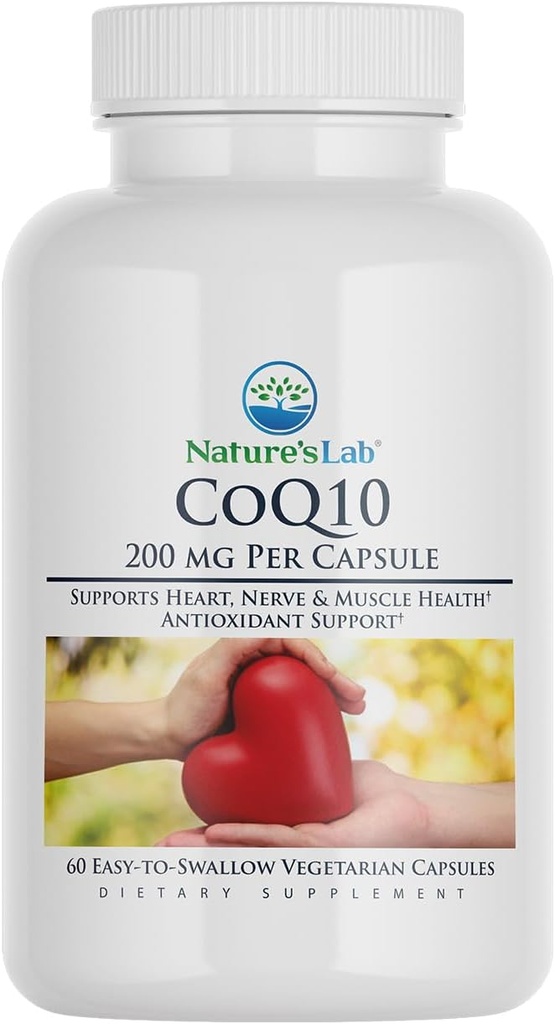 Nature's Lab CoQ10 200mg Nahrungsergänzungsmittel - Unterstützt Herz, Nerve & Muskel Gesundheit* - 60 Zähler (2 Monate Versorgung)