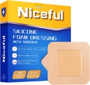 Silicone Foam Dressing 3x3 in (7.5x7.5cm), High Absorbency Bed Sore Bandages Wound Care Dressing, Bandages in silicone resistente all'acqua per la cura della pelle sensibile (10 Pcs)