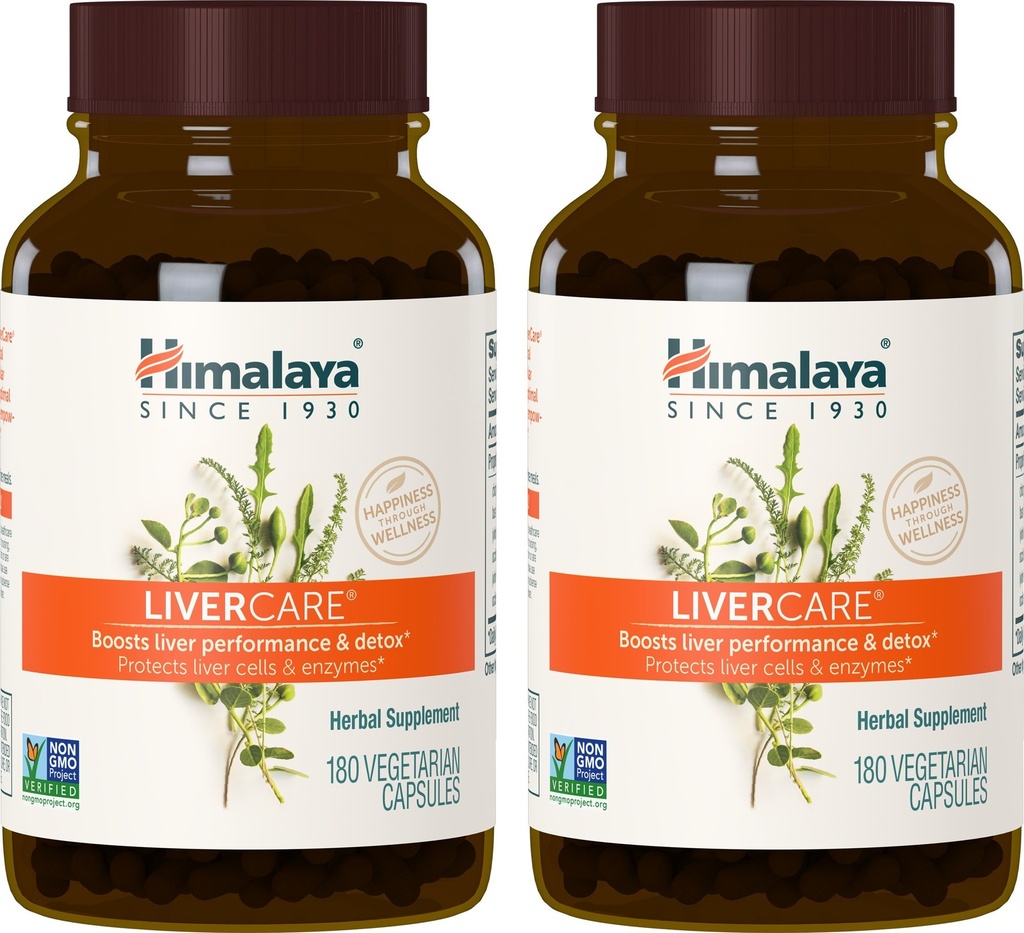 Himalaya LiverCare, 180 giorni di alimentazione - Herbal Liver Support Promuovere l'eliminazione dei rifiuti, la pulizia del fegato, Detox e Bile Production - Vegan, Non OGM, Gluten Free, 375 mg, 90 capsule (Pack of 2)
