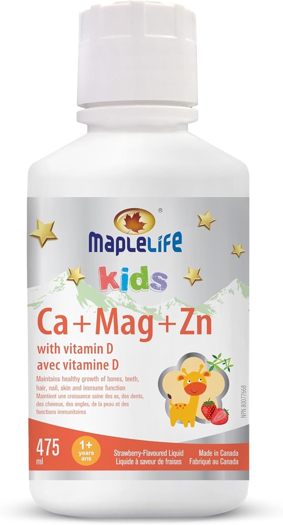MapleLife Kids Calcio, Magnesio e Zinco + D Fragola, 475 ml