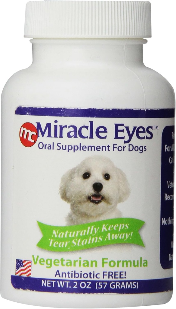 Miracle Care Miracle Eyes Supplément oral pour chiens, 2 once, probiotiques pour réduire les staines, végétariens, sans antibiotiques