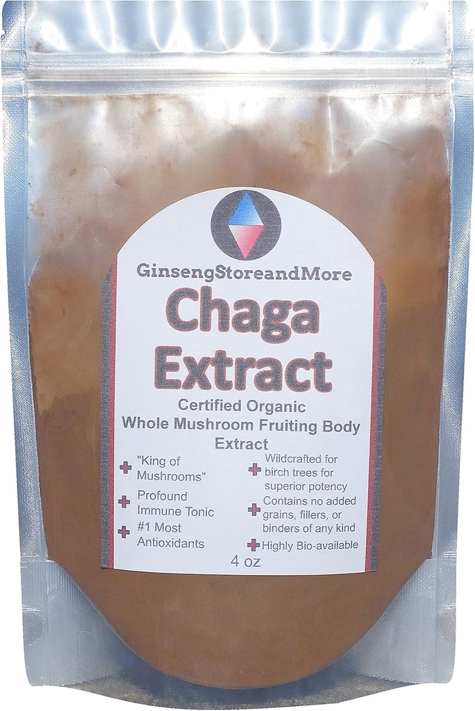 4oz Organic Chaga Mushroom estratto da Wildcrafted Siberian Chaga Sclerotium da Nammex | >8% Beta-Glucani | Inonotus Obliquus | β-Glucan for Energy, Antiossidanti, Sistema immunitario