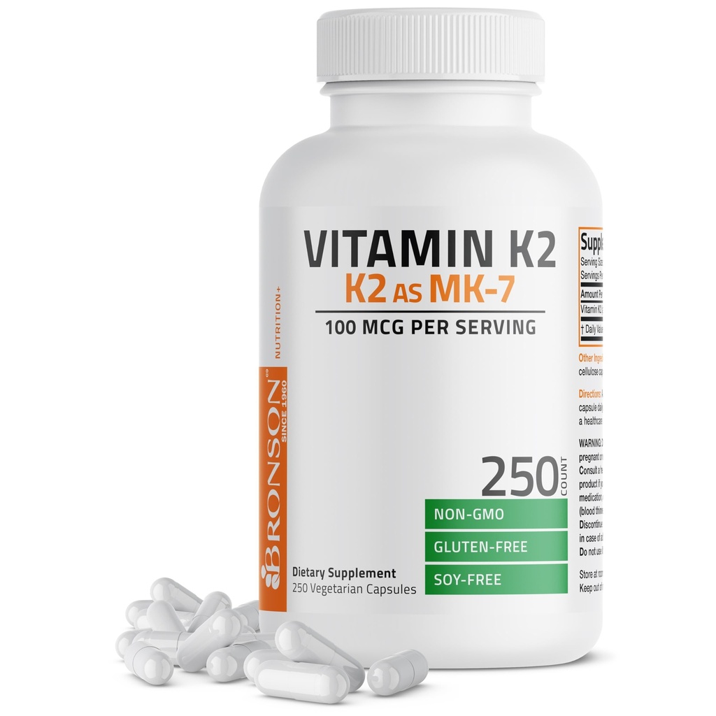 Bronson Vitamin K2 als MK-7 Menaquinone 100 mcg Non-GMO, 250 Kapseln
