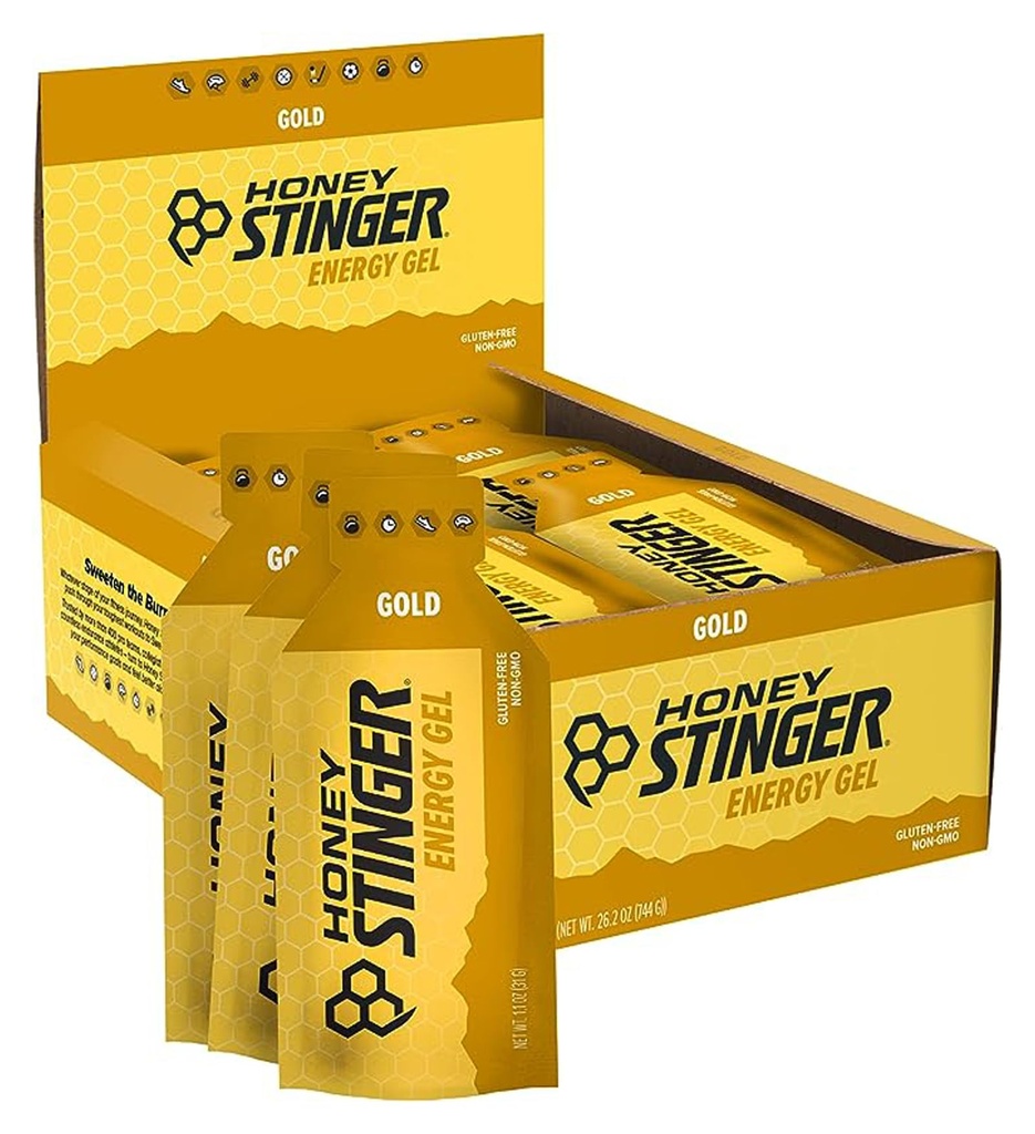 Honey Stinger Gold Energy Gel, Gluten Free & Caffeine Free, für Übung, Laufen und Performance, Sporternährung für Home & Gym, Pre und Mid Workout, 24 Pack, 26.4 Unze