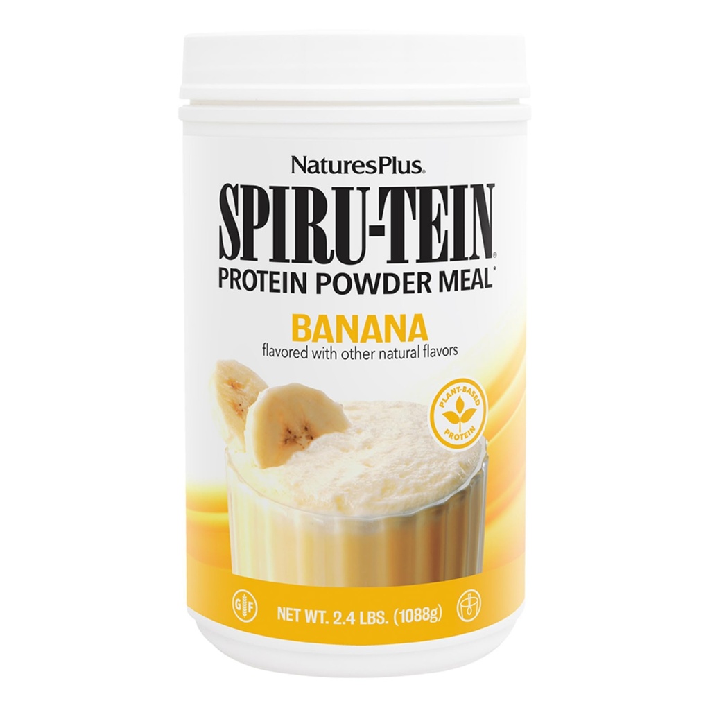 NaturesPlus SPIRU-TEIN Shake - Banana Flavor - 2.4 lbs, Spirulina Protein Powder - Pflanzenbasiertes Meal Ersatz, Vitamine & Mineralien für Energie - Vegetarisch, Glutenfrei - 32 Servierungen