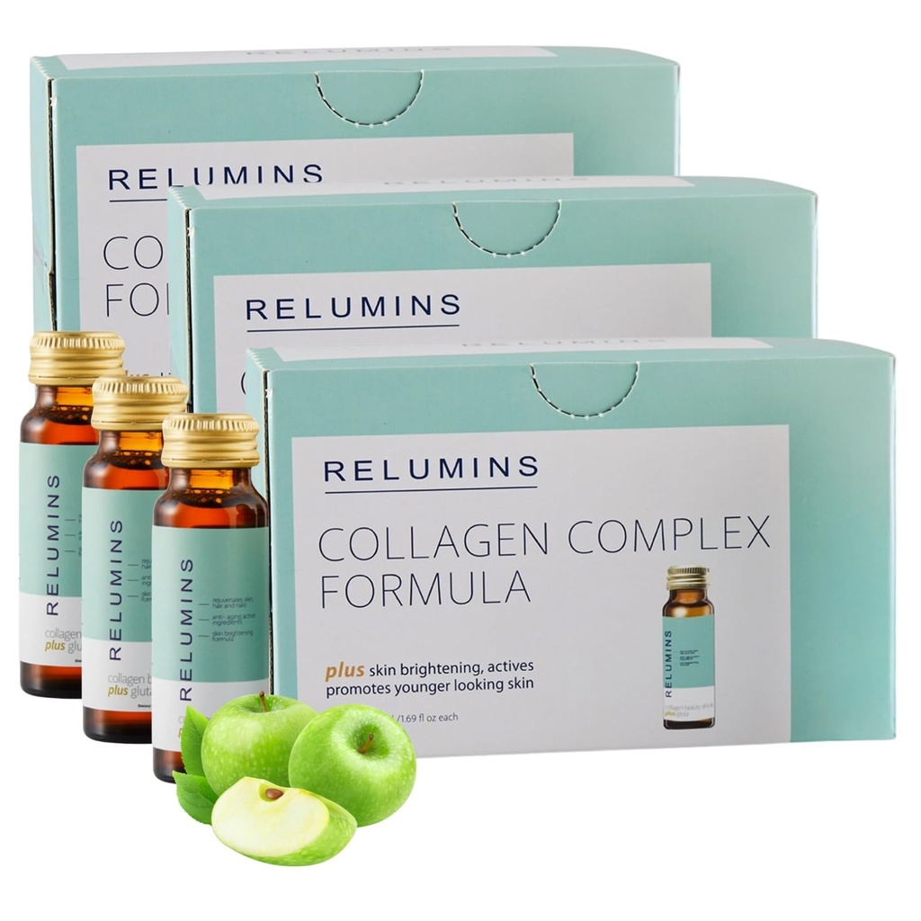 Relumines Advanced Collagen Beauty Drink mit Glutathion, Hyaluronsäure & Antioxidantien | Holiday Glow | Brightening, Firming & Anti-Aging Support | Apple Flavor | Made in USA 30 Flaschen x 50mL