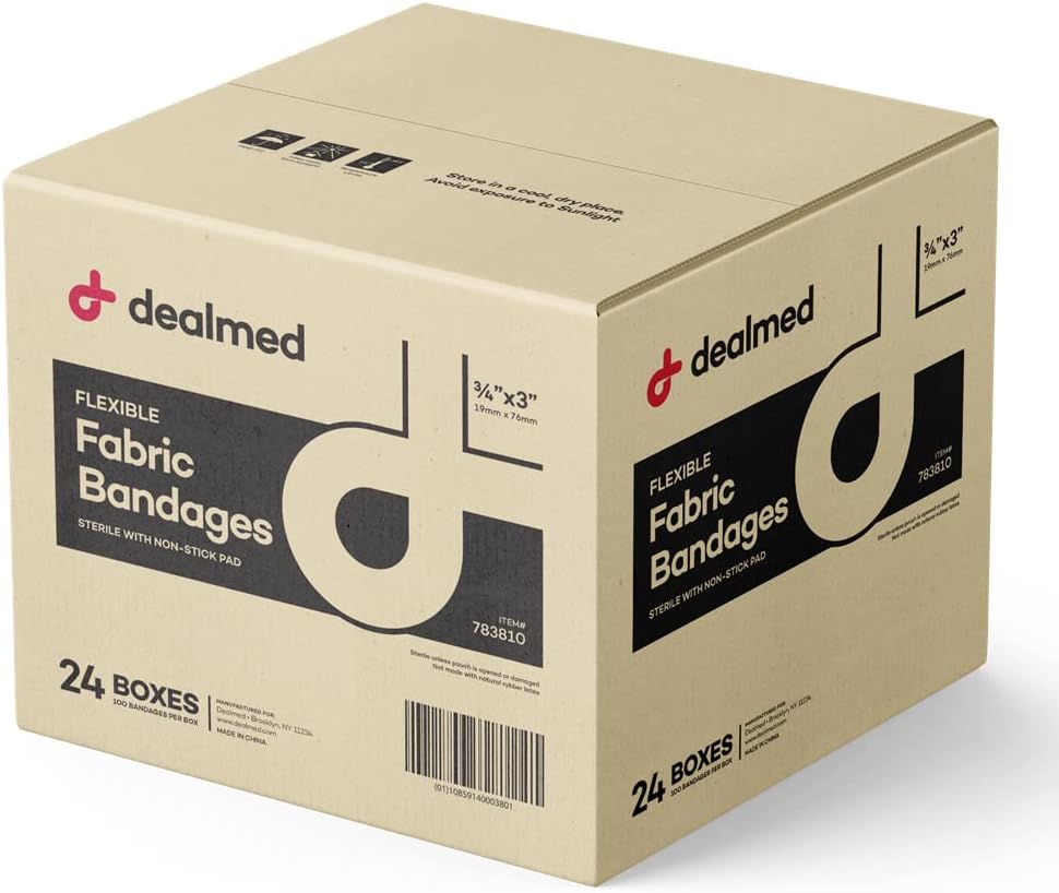 Bandes adhésives flexibles en tissu offert – 100 bandages de comptage (24 packs) avec pad non incrusté, sans latex, soin de la plaie pour trousse de premiers soins, 3" x 3/4"