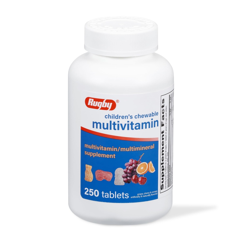 Rugby Children’s Chewable Multivitamin Tablets - Dietary Supplement - Assorted Fruit Flavors - Animal Shapes - 250 Count (1 Pack)