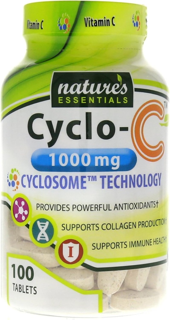 NATURE's ESSENTIALS Vitamin C Cyclo-C 1000mg | Bioflavonoidi + Cyclodextrin | Advanced Cyclosome Liposomal Delivery | Non-GMO, Gluten Free, Vegetariano | 200 compresse