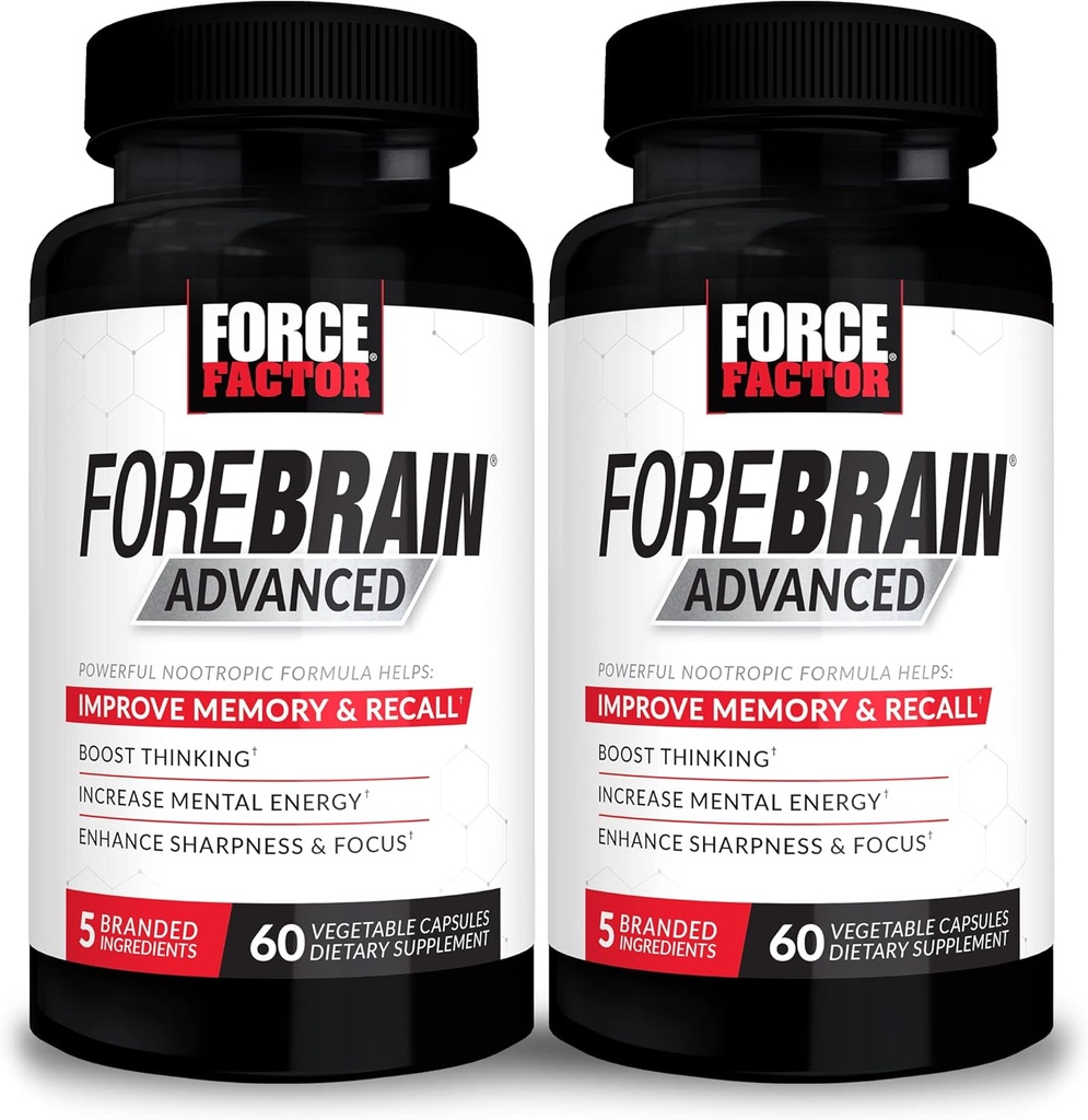 FORCE FACTOR Forebrain Advanced, 2-Pack, Brain Booster, Brain Supplement für Speicherunterstützung, Konzentration, Fokus, Denken und Mentalenergie, Leistungsfähige Zutaten, die schnell arbeiten, 120 Kapseln