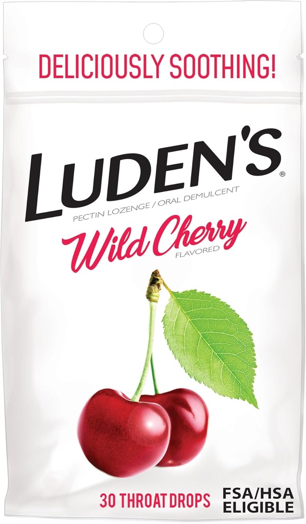 Luden's Sore Throat Relief Lozenges für Minor Everyday Irritation & Dry Mouth, Wild Cherry Flavored Drops, 30 Count