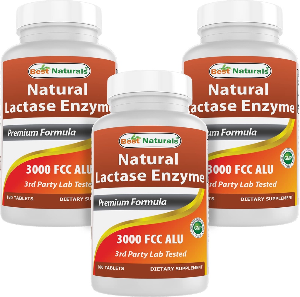 Best Naturals, Enzyme de lactase à action rapide, 3000 FCC ALU, 180 comprimés (180 Nombre (paquet de 3))